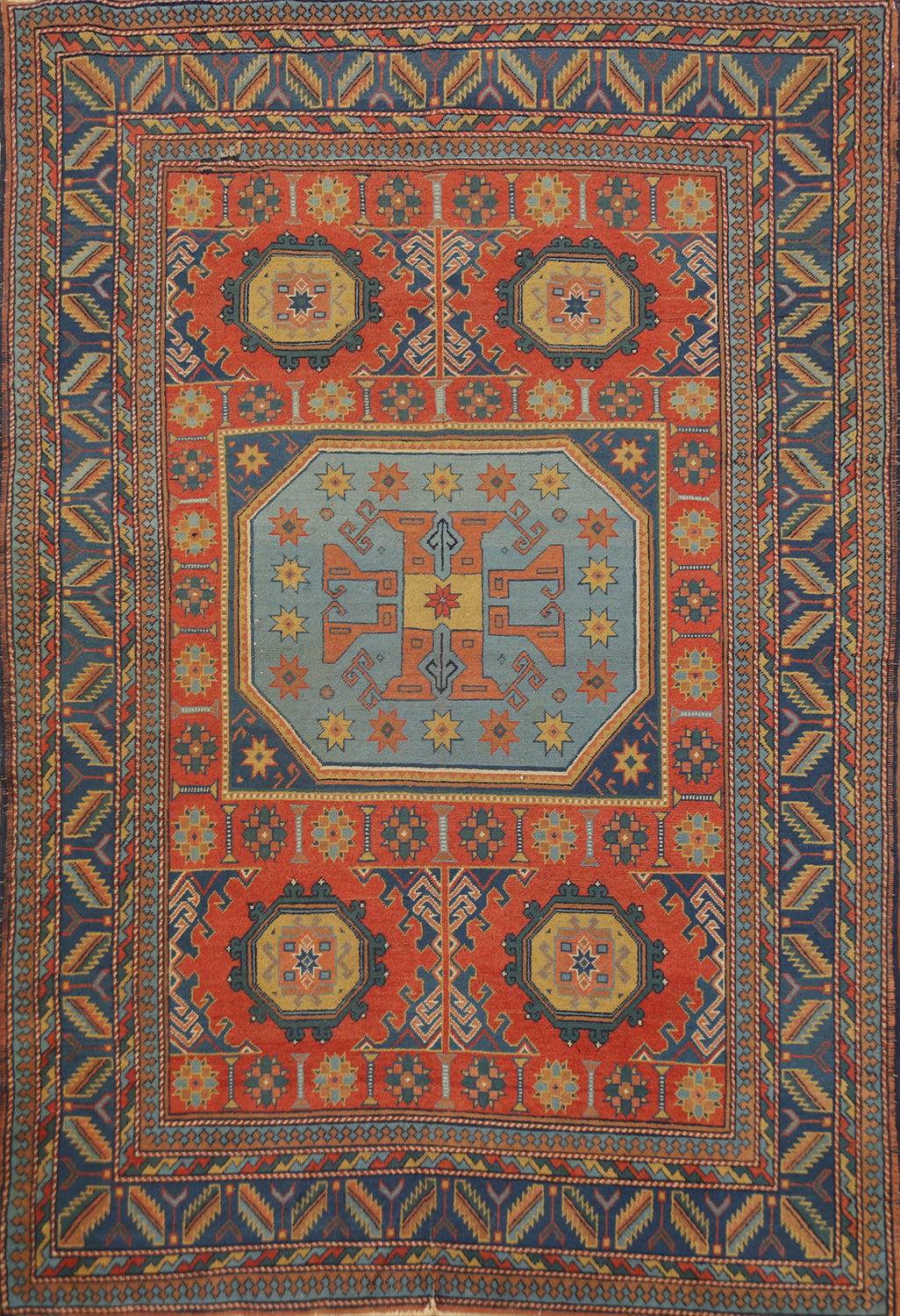 Antique Vegetable Dye Geometric Kazak Oriental Rug 5x7