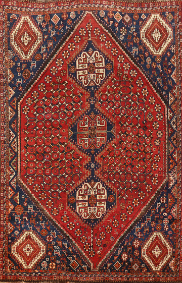 Vintage Geometric Shiraz Persian Area Rug 6x9