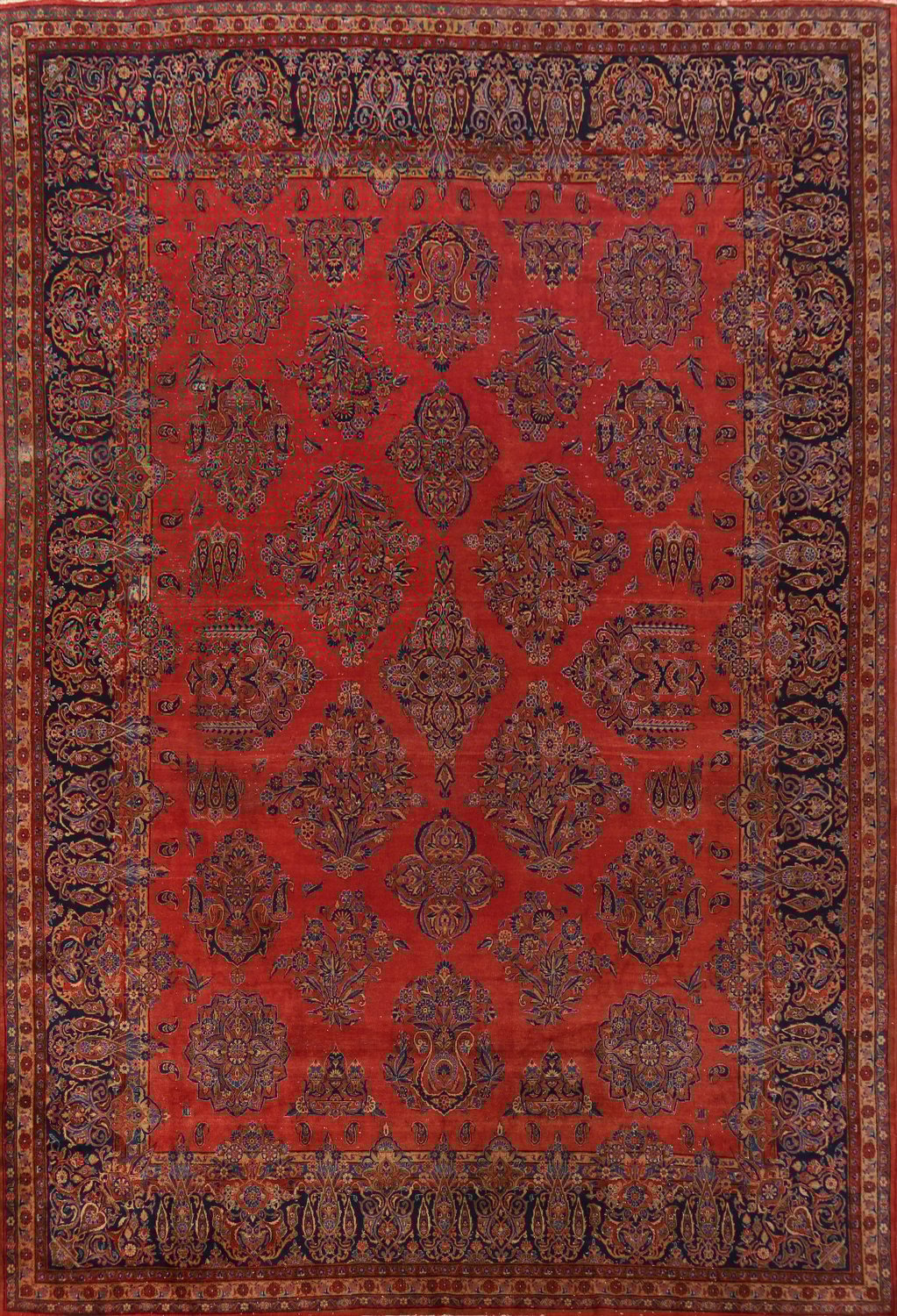 Pre-1900 Vegetable Dye Kashan Persian Large Rug 10x14