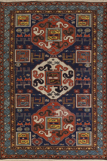 Antique Blue Vegetable Dye Kazak Oriental Area Rug 7x10