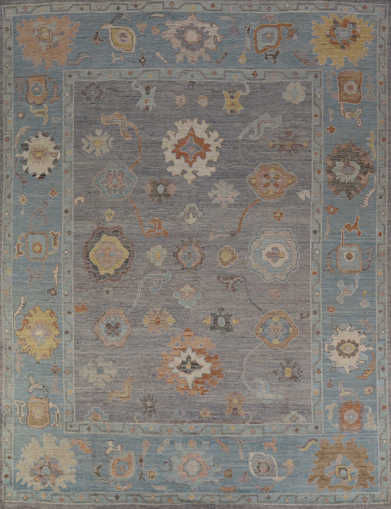 Vegetable Dye Floral Oushak Turkish Area Rug 8x10