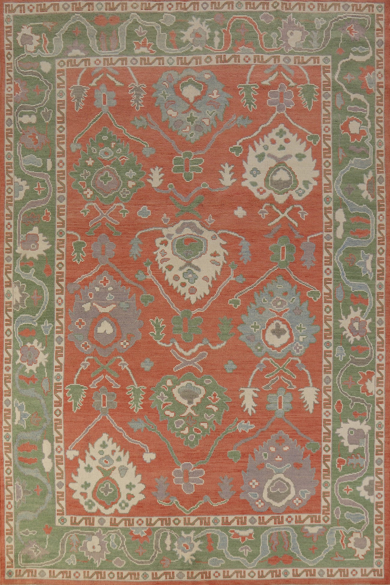 Vegetable Dye Floral Oushak Turkish Area Rug 6x9