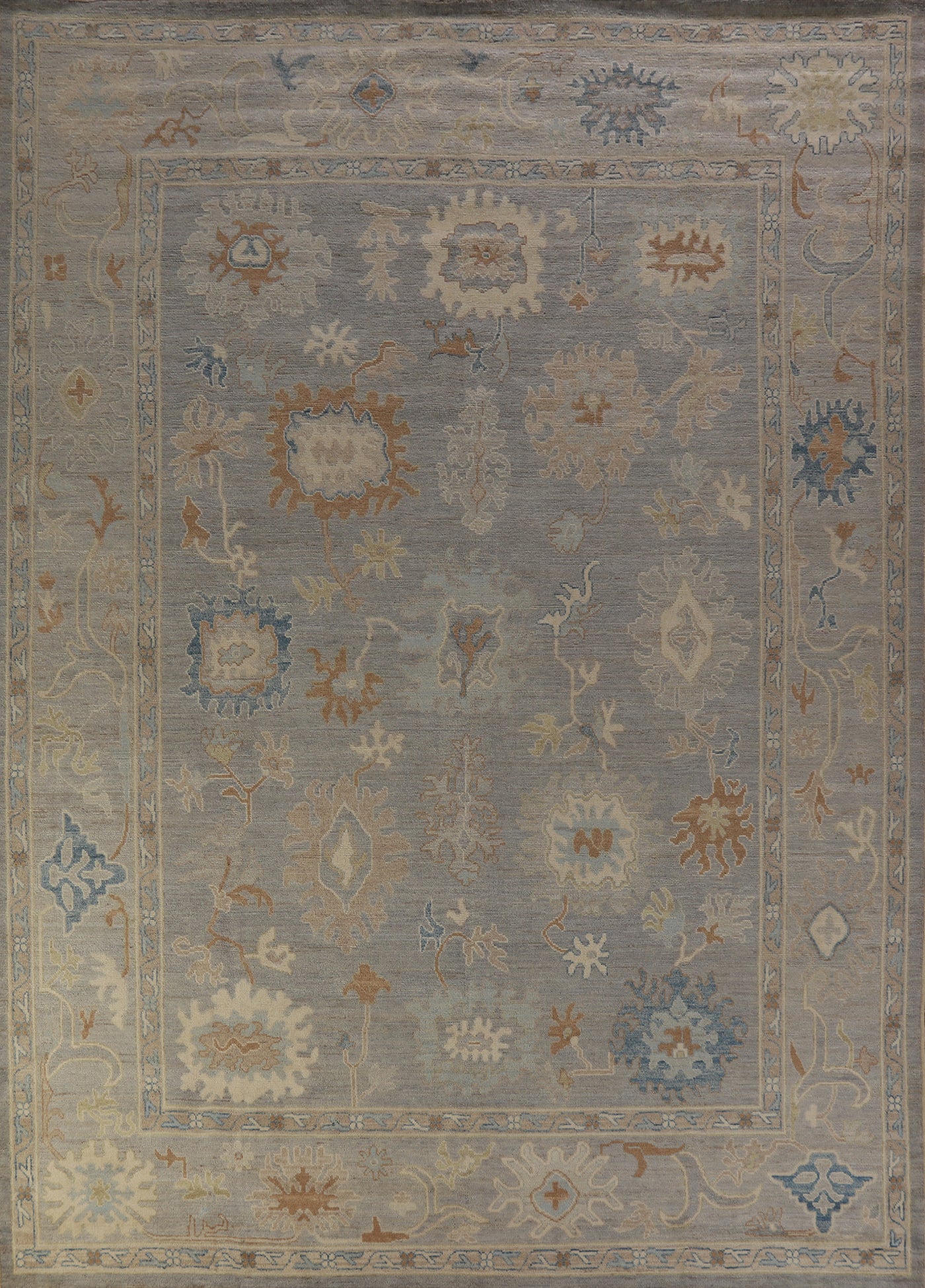 Vegetable Dye Floral Oushak Turkish Area Rug 9x12