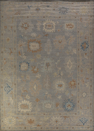 Vegetable Dye Floral Oushak Turkish Area Rug 9x12