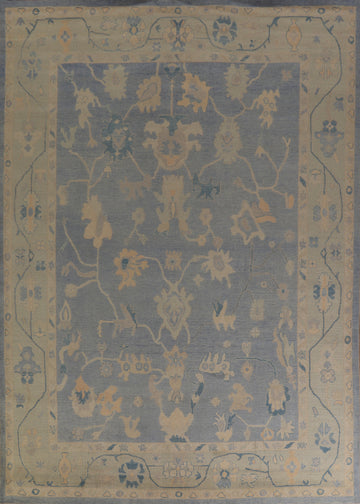 Vegetable Dye Blue Oushak Turkish Area Rug 9x12