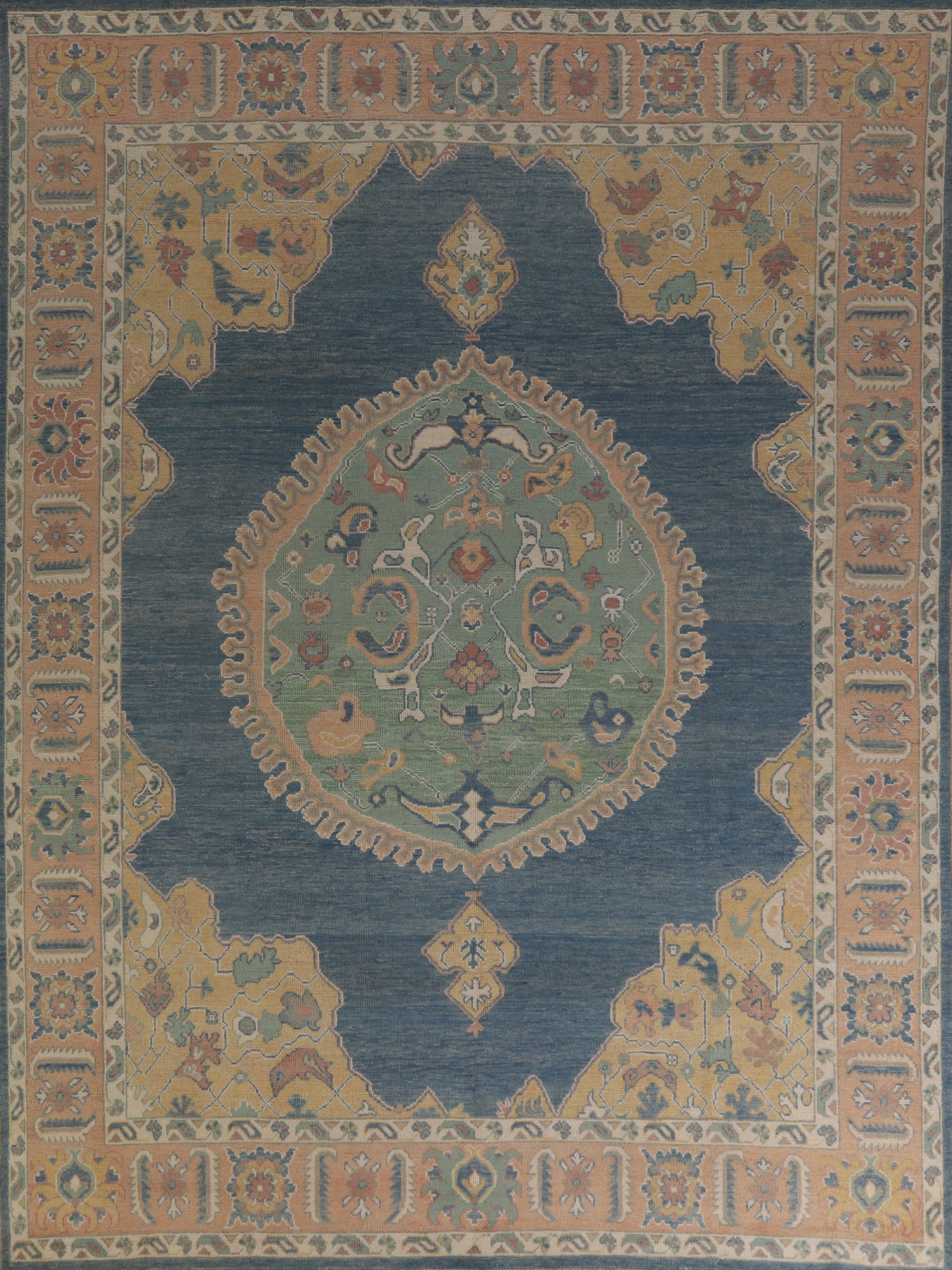 Vegetable Dye Blue Oushak Turkish Area Rug 8x10