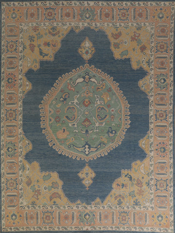 Vegetable Dye Blue Oushak Turkish Area Rug 8x10