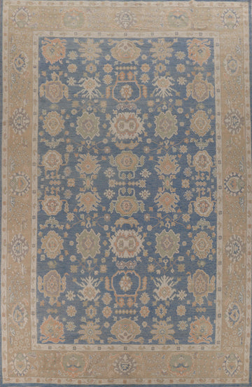 Floral Blue Oushak Vegetable Dye Large Rug 10x15