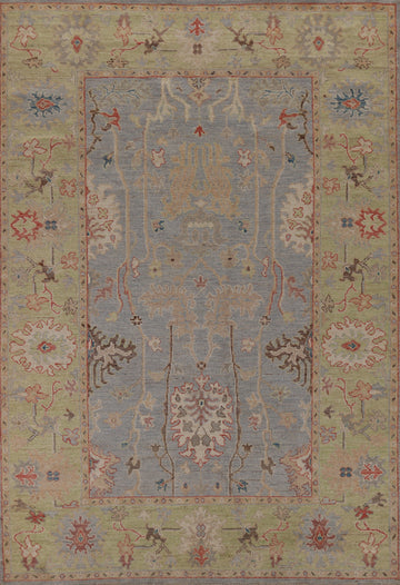 Vegetable Dye Blue Oushak Turkish Area Rug 6x9