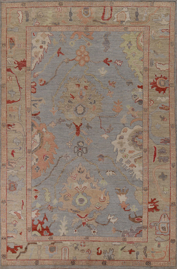 Vegetable Dye Blue Oushak Turkish Area Rug 6x9