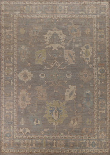 Vegetable Dye Gray Oushak Turkish Area Rug 9x12