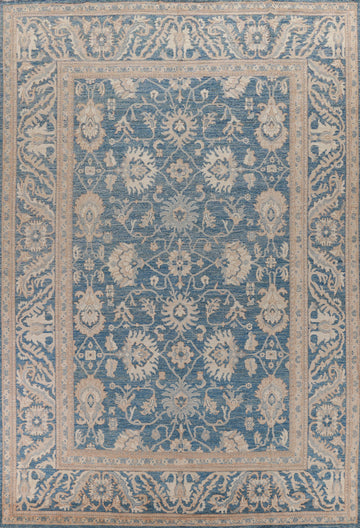 Vegetable Dye Blue Oushak Turkish Large Rug 10x14