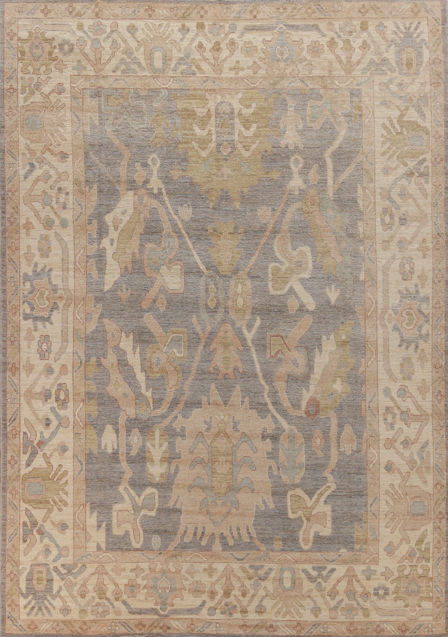 Vegetable Dye Gray Oushak Turkish Area Rug 9x12