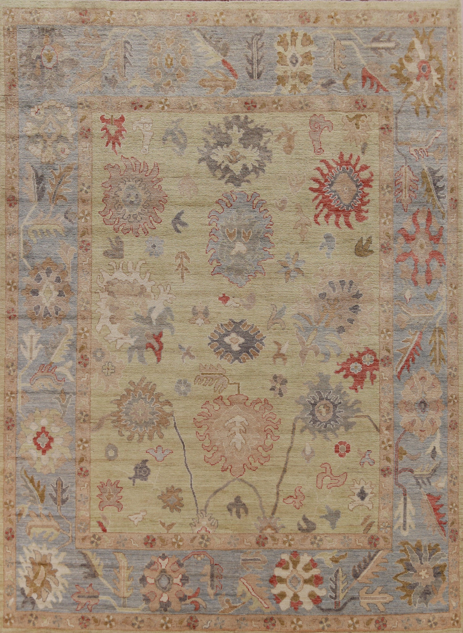 Vegetable Dye Floral Oushak Turkish Area Rug 8x10