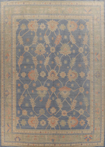 Vegetable Dye Blue Oushak Turkish Large Rug 12x15