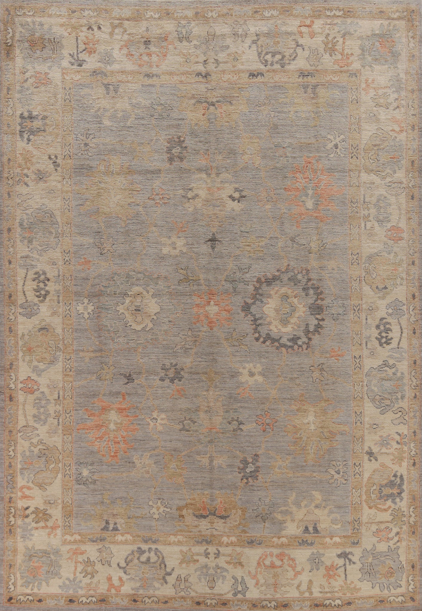 Vegetable Dye Gray Oushak Turkish Area Rug 9x12