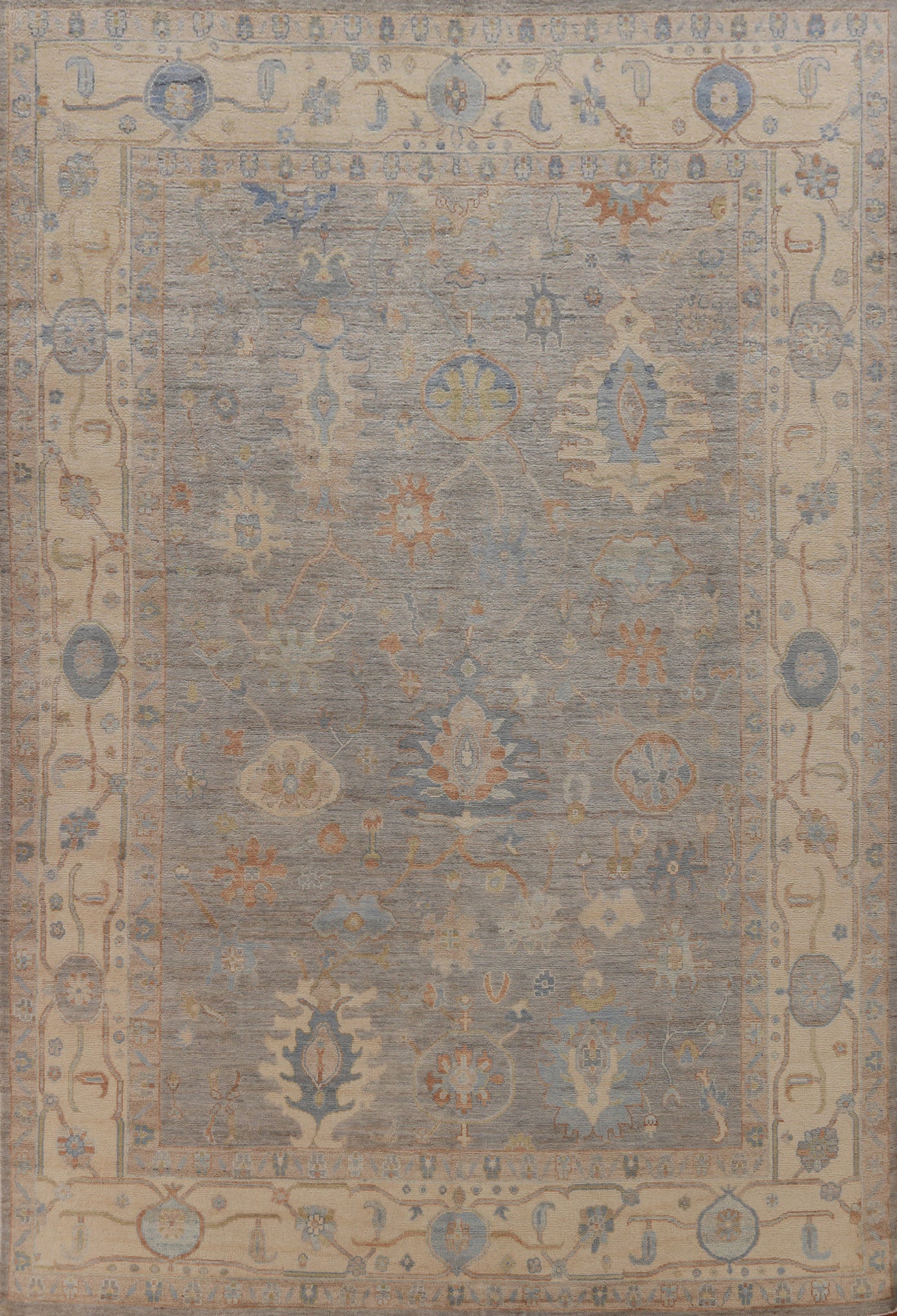 Vegetable Dye Gray Oushak Turkish Area Rug 9x12