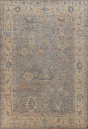 Vegetable Dye Gray Oushak Turkish Area Rug 9x12