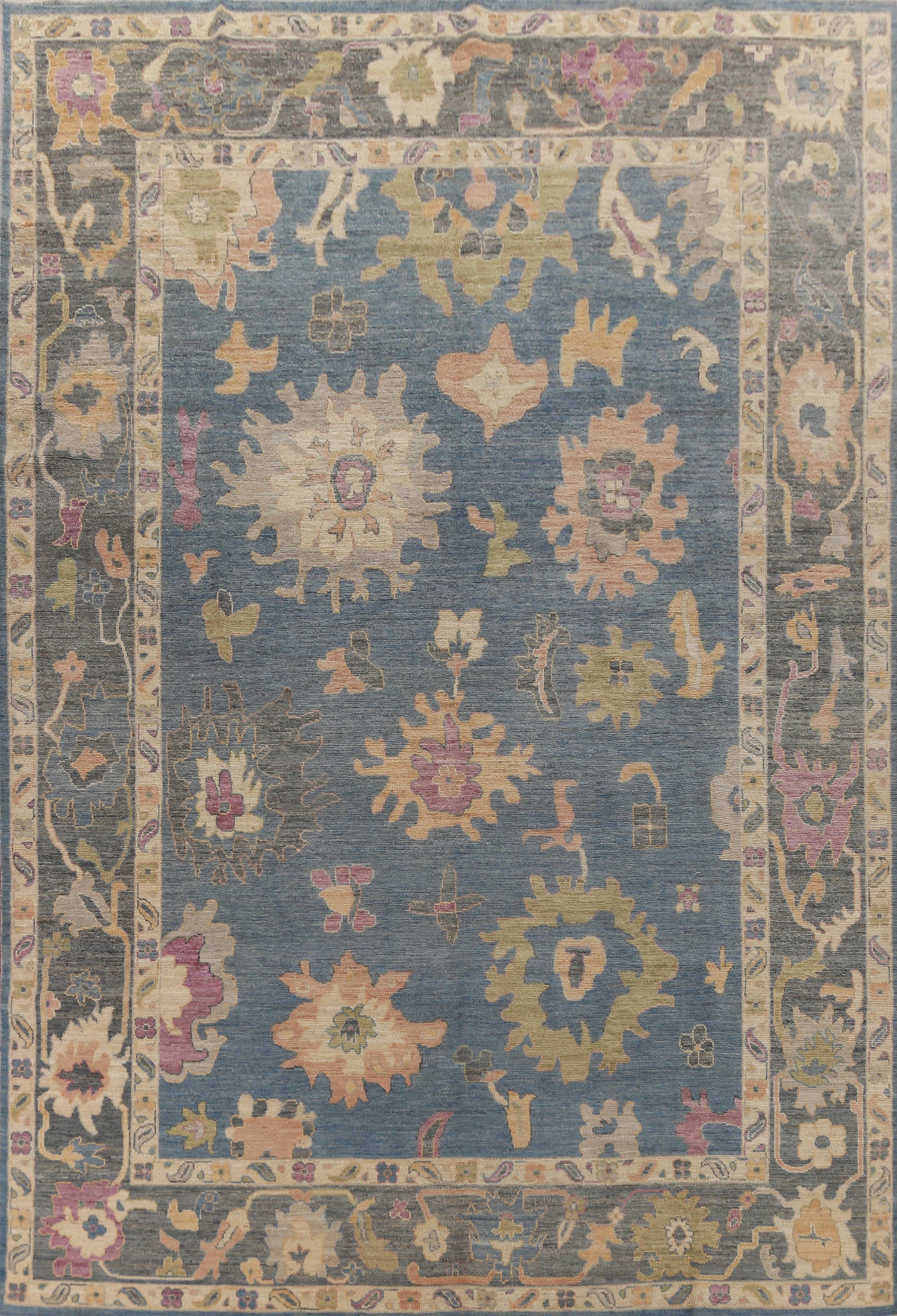 Handmade Blue Oushak Vegetable Dye Large Rug 10x14