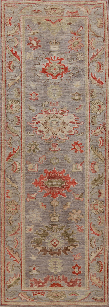 Vegetable Dye Gray Oushak Turkish Runner Rug 3x10