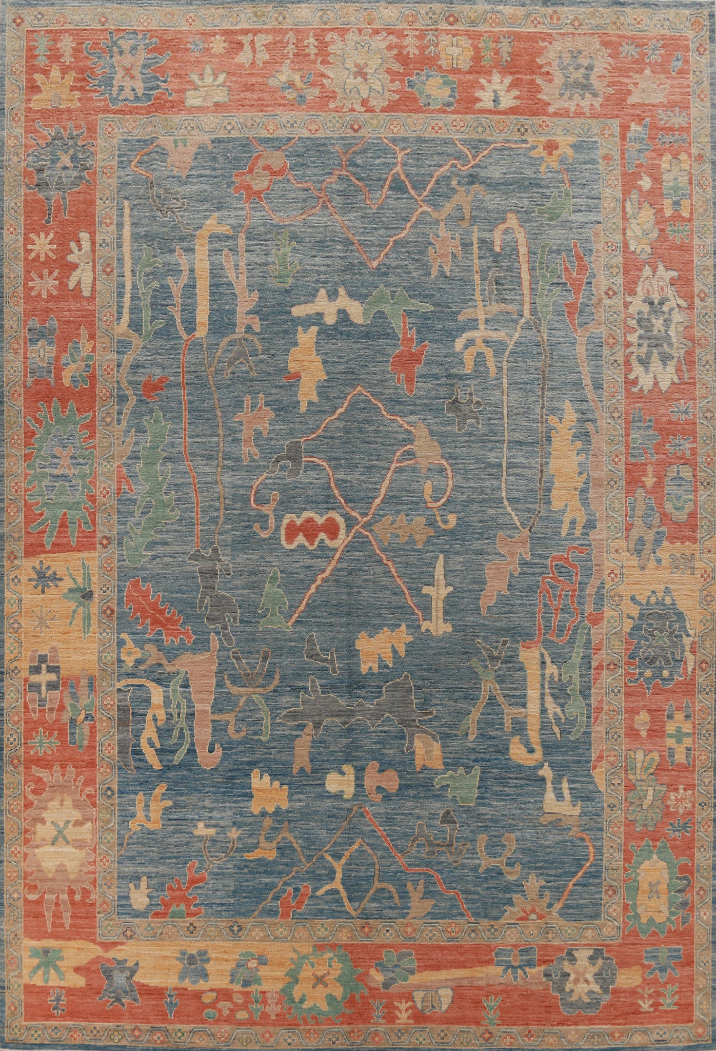 Vegetable Dye Blue Oushak Turkish Area Rug 9x12
