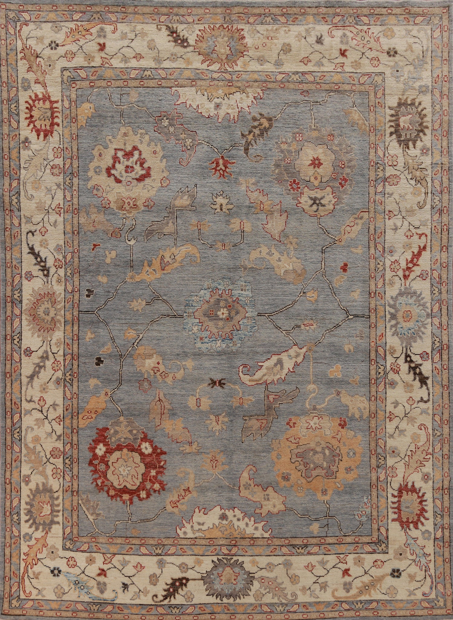 Vegetable Dye Blue Oushak Turkish Area Rug 8x10