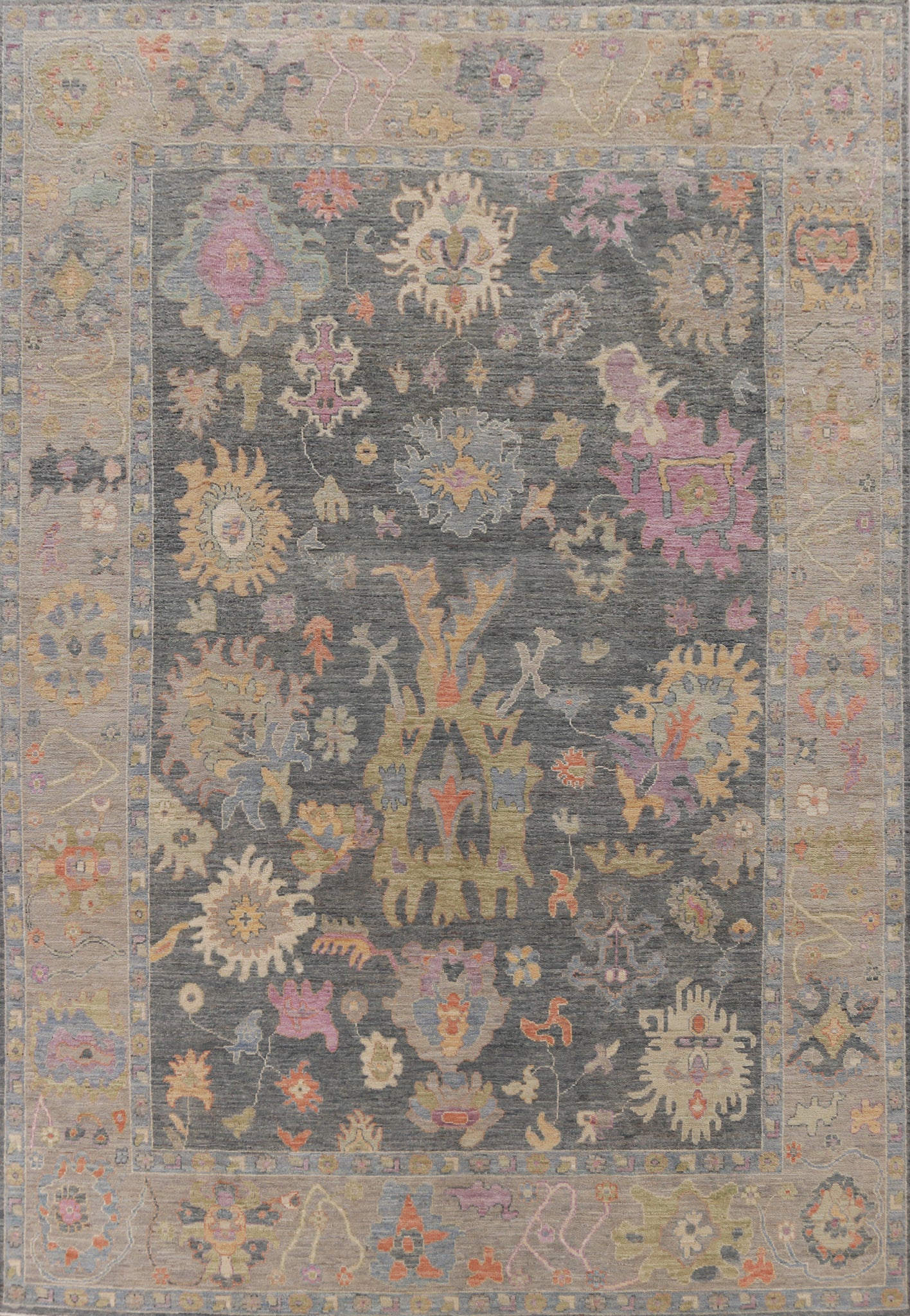 Vegetable Dye Gray Oushak Turkish Area Rug 9x12