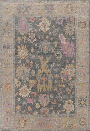 Vegetable Dye Gray Oushak Turkish Area Rug 9x12