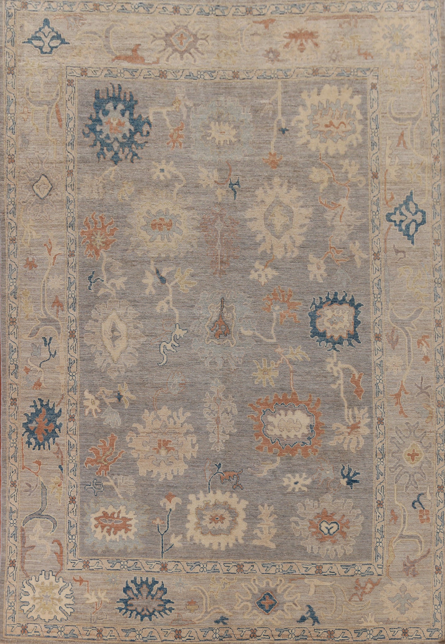 Vegetable Dye Gray Oushak Turkish Area Rug 9x12