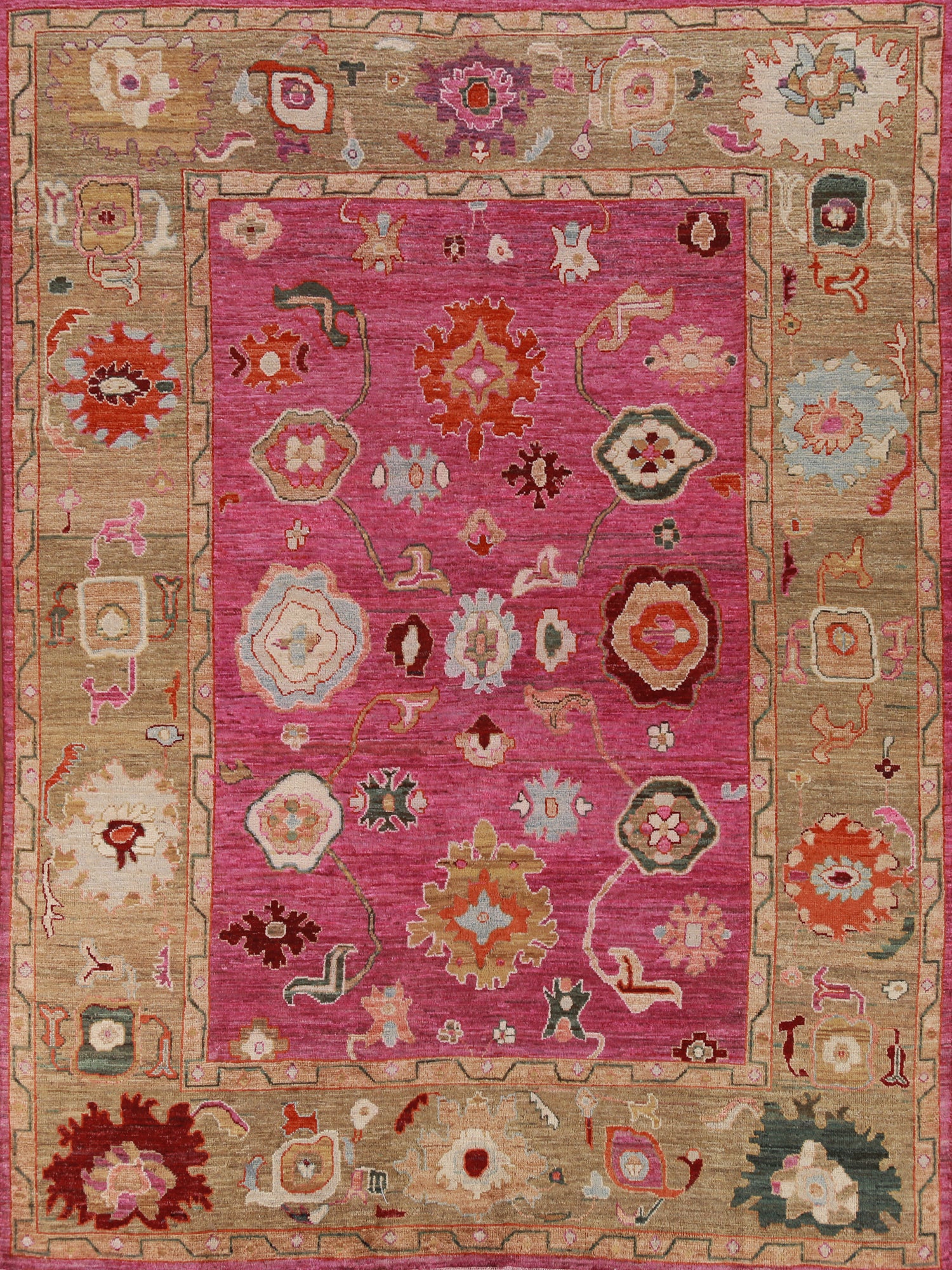 Vegetable Dye Pink Fuchsia Oushak Turkish Area Rug 8x10