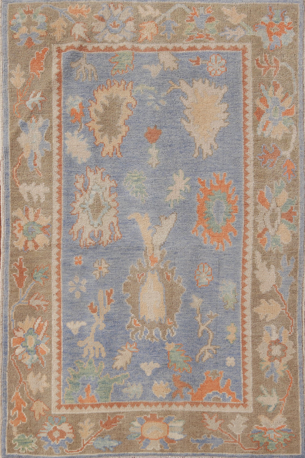 Vegetable Dye Blue Oushak Turkish Rug 3x5