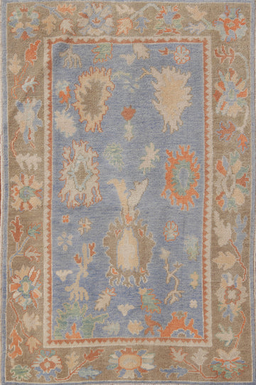 Vegetable Dye Blue Oushak Turkish Rug 3x5