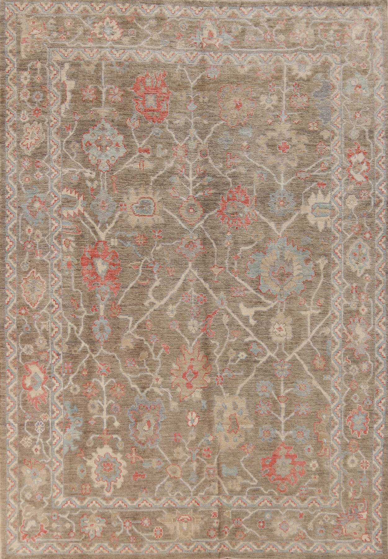 Vegetable Dye Floral Oushak Turkish Area Rug 6x9