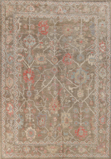 Vegetable Dye Floral Oushak Turkish Area Rug 6x9