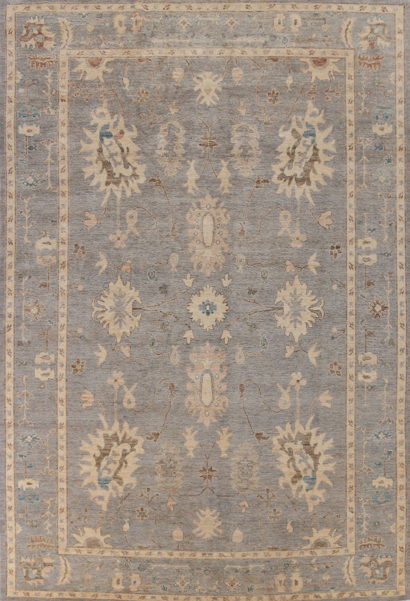 Floral Blue Oushak Vegetable Dye Area Rug 9x12