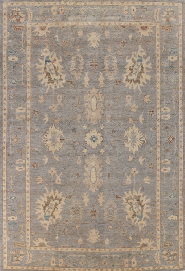 Floral Blue Oushak Vegetable Dye Area Rug 9x12