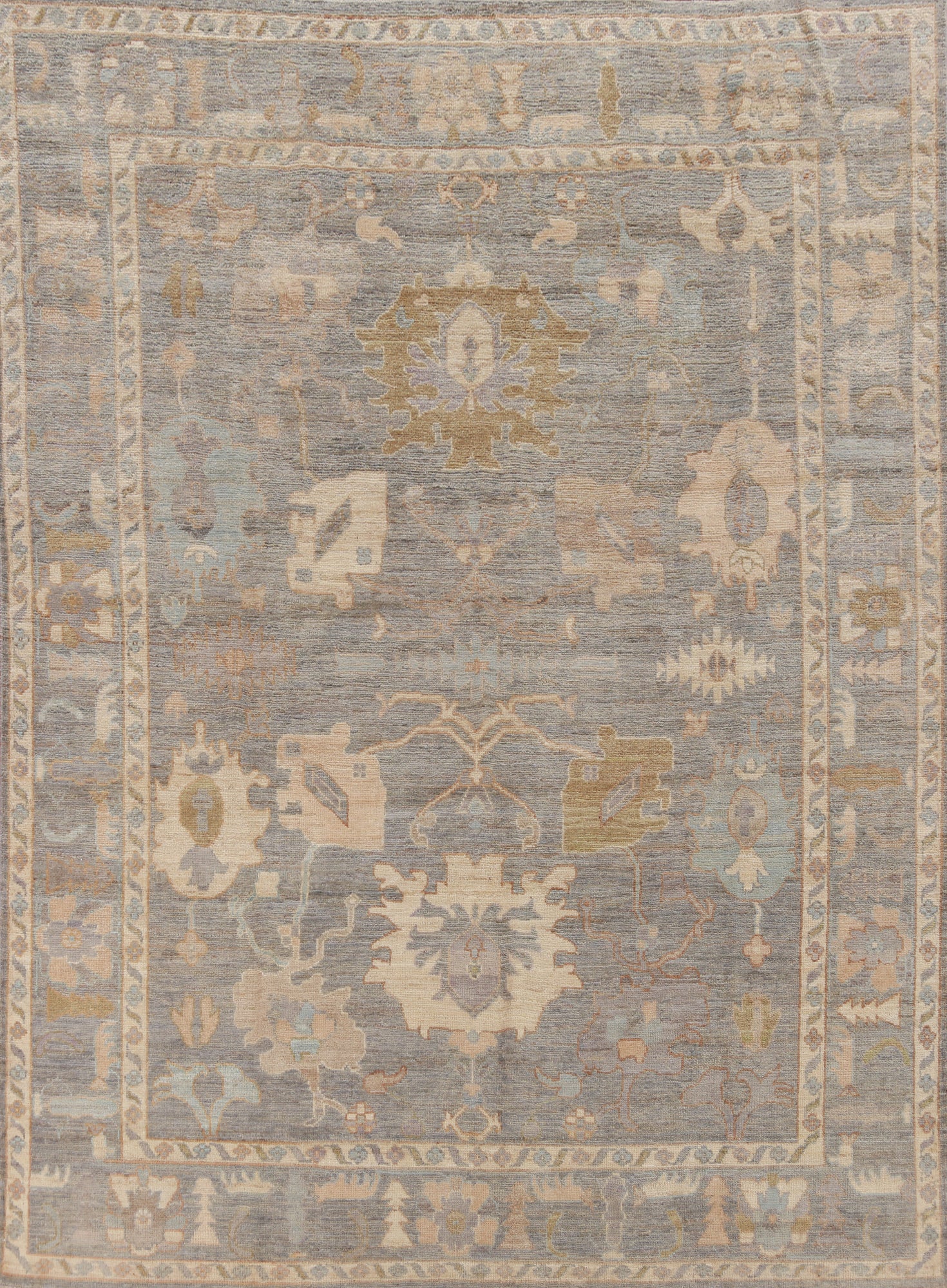 Vegetable Dye Gray Oushak Turkish Area Rug 8x10