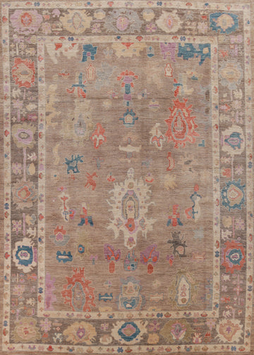 Vegetable Dye Brown Oushak Turkish Area Rug 9x12