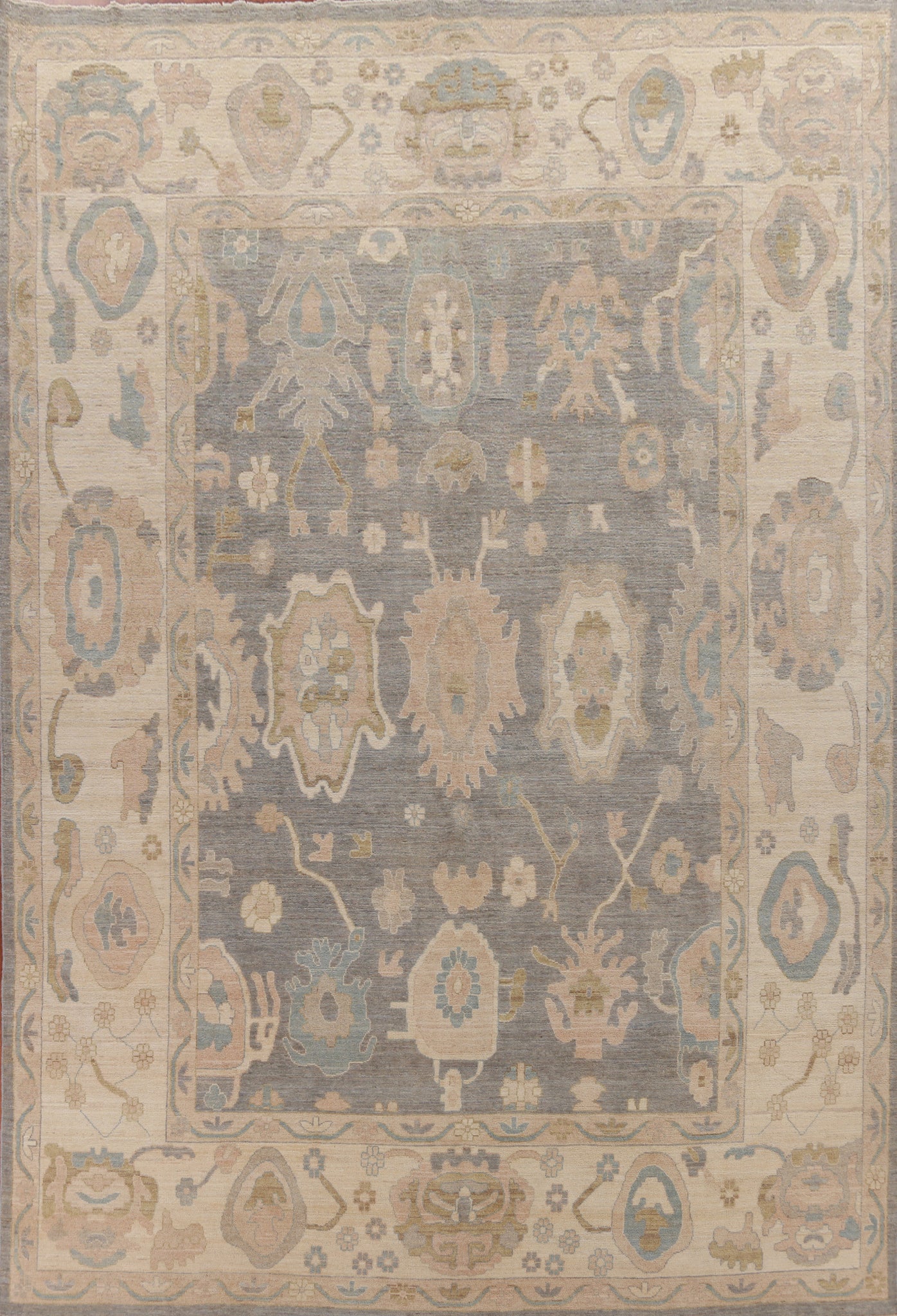 Vegetable Dye Gray Oushak Turkish Large Rug 10x14