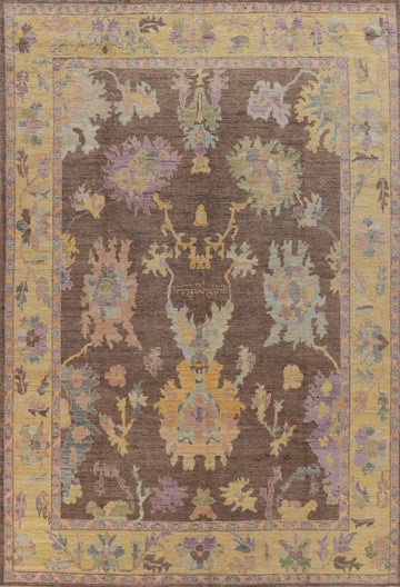 Vegetable Dye Brown Oushak Turkish Area Rug 9x12