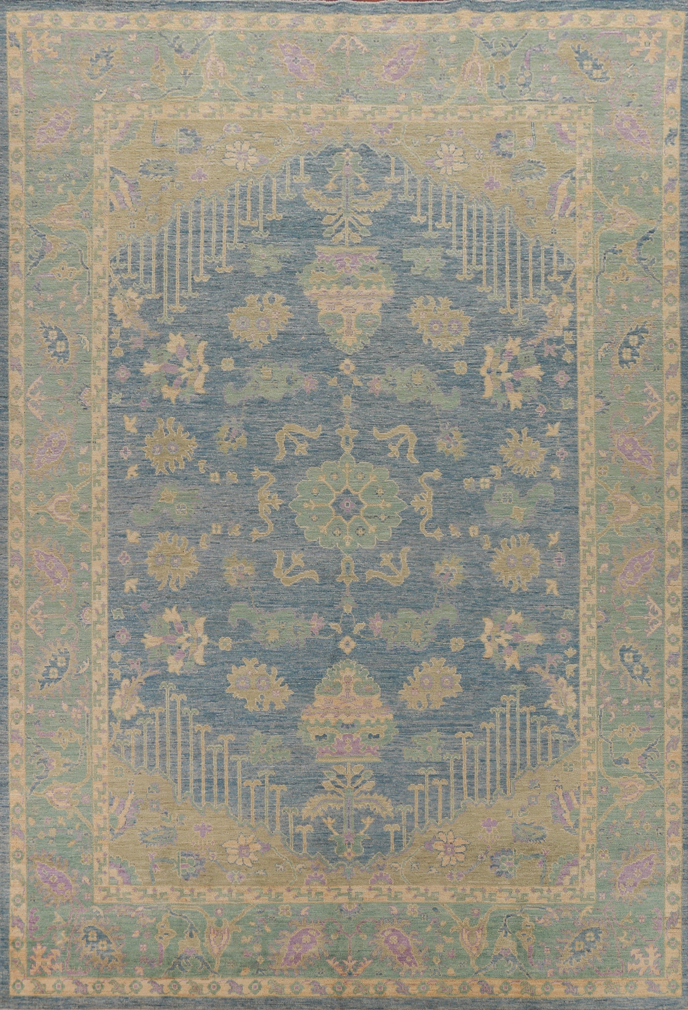 Handmade Blue Oushak Vegetable Dye Area Rug 9x12