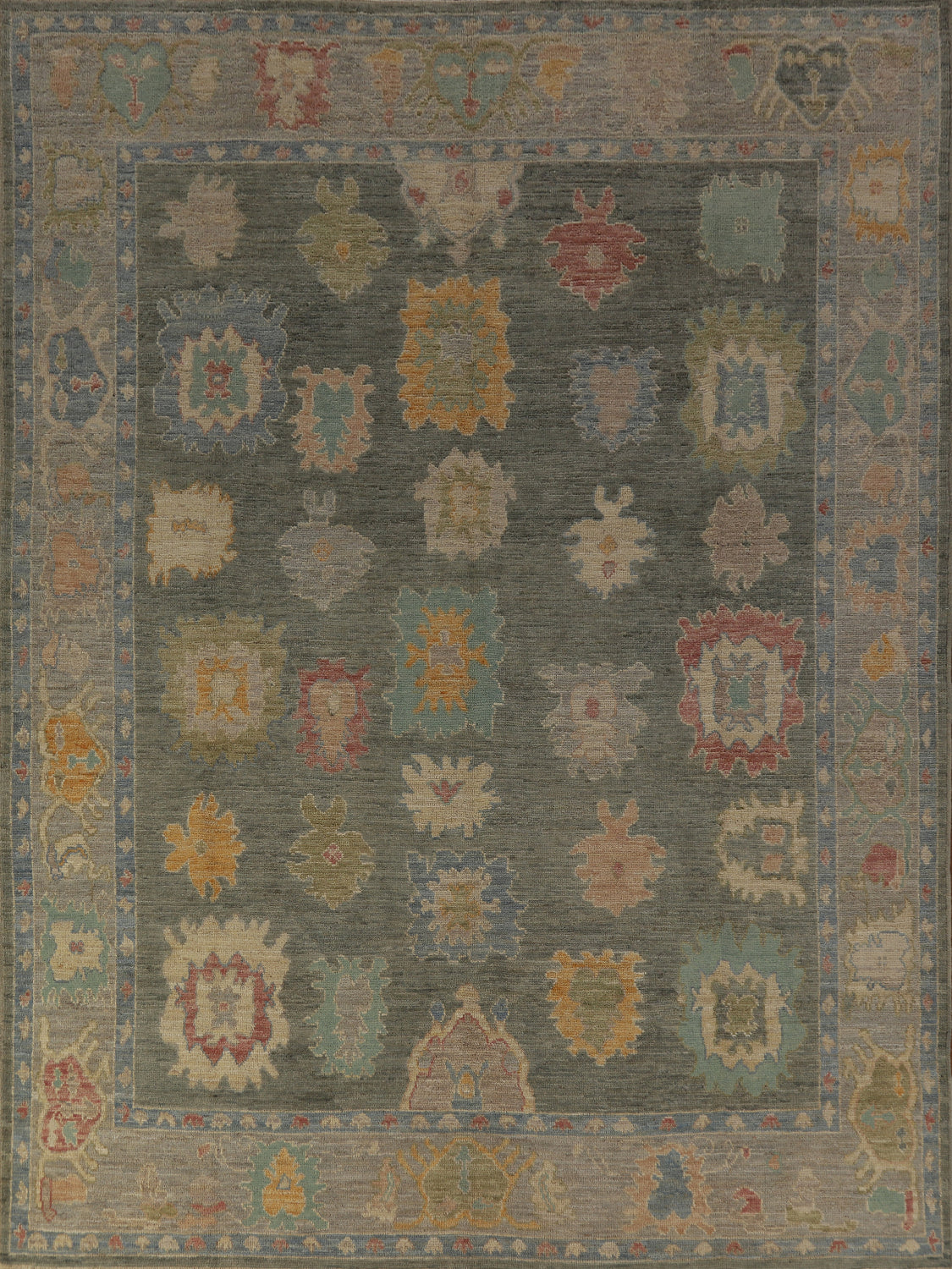 Vegetable Dye Floral Oushak Turkish Area Rug 8x10