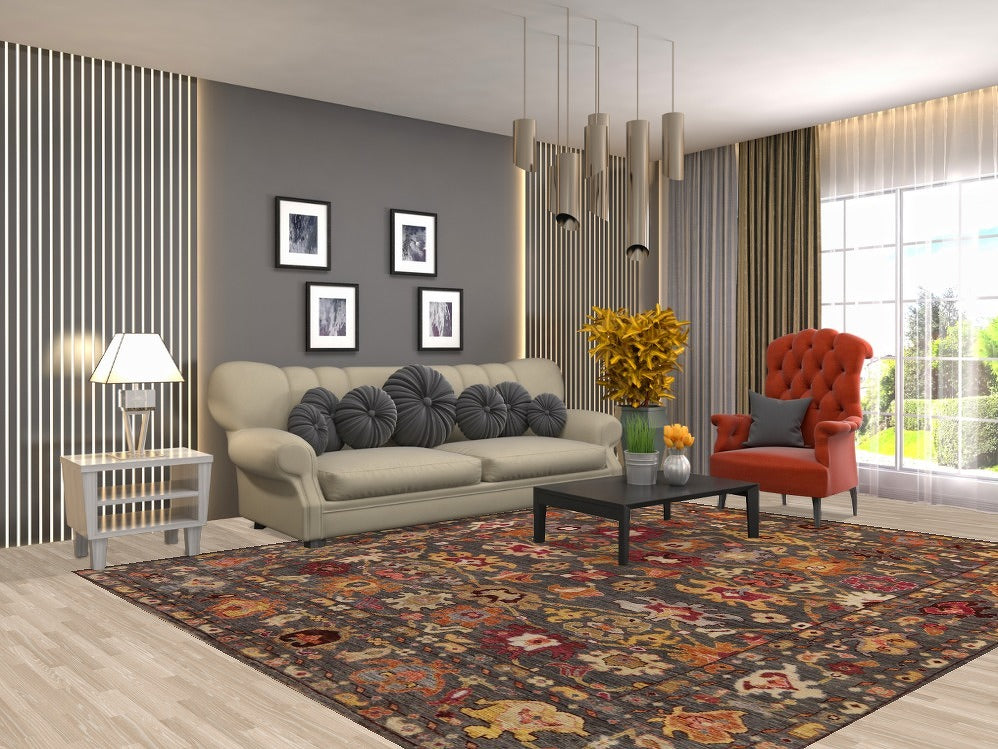 Vegetable Dye Gray Oushak Turkish Area Rug 8x10