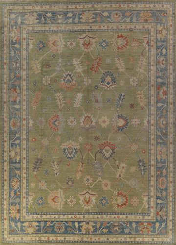 Vegetable Dye Green Oushak Turkish Large Rug 12x15