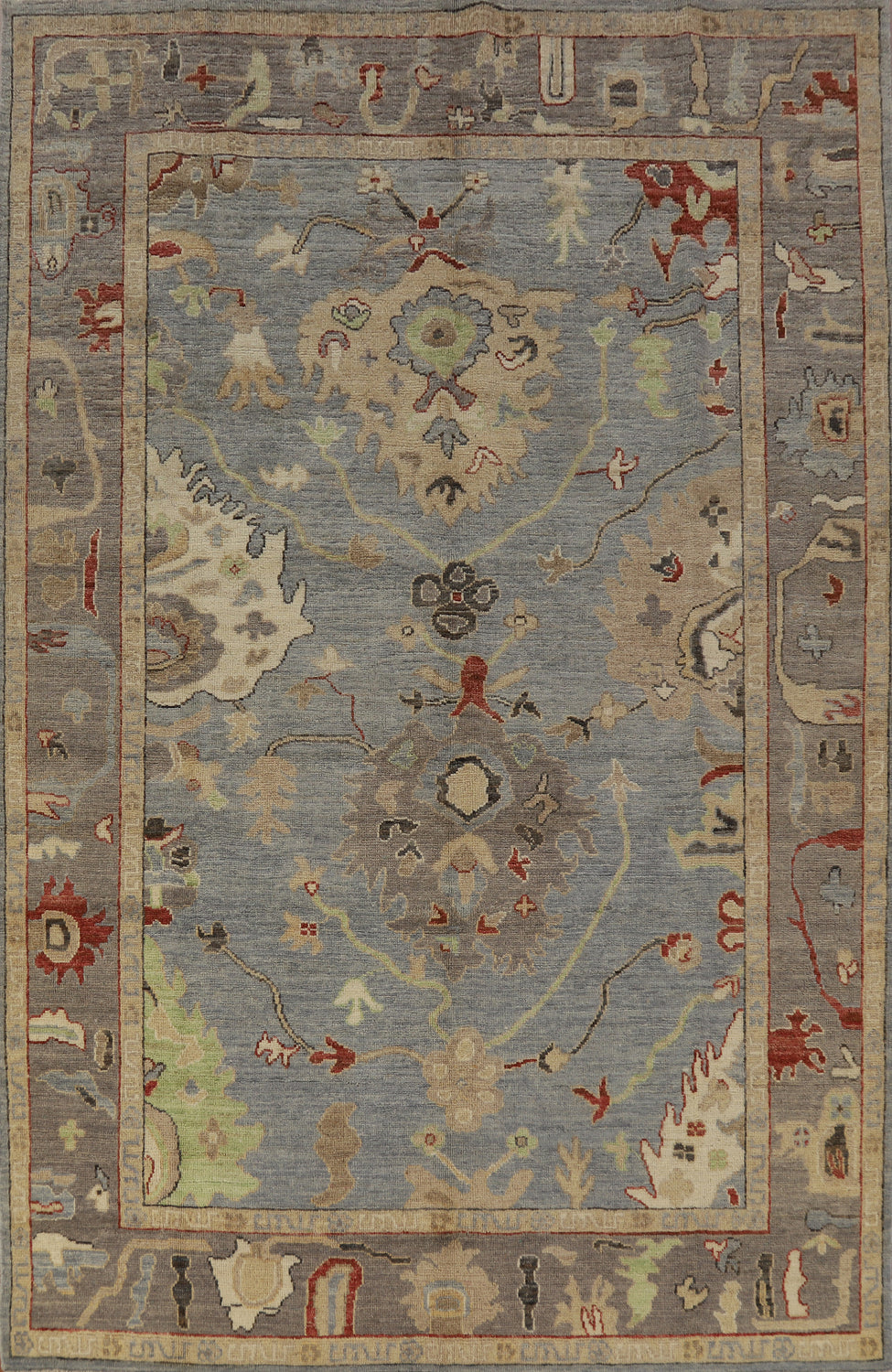 Vegetable Dye Blue Oushak Turkish Area Rug 6x9