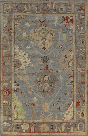 Vegetable Dye Blue Oushak Turkish Area Rug 6x9