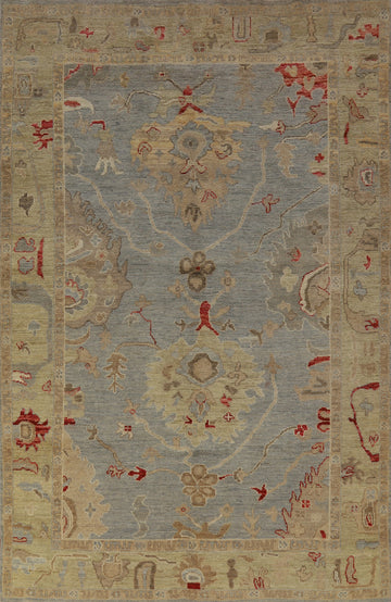 Blue Gray Handmade Oushak Vegetable Dye Area Rug 6x9