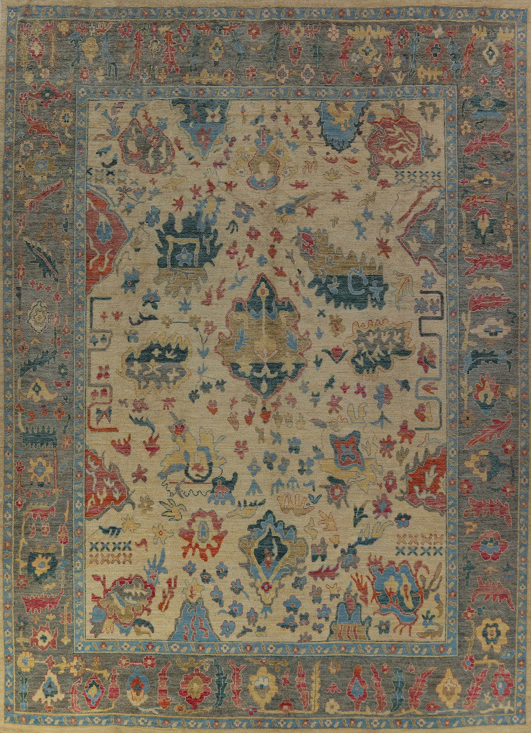 Vegetable Dye Wool Oushak Turkish Large Rug 12x15