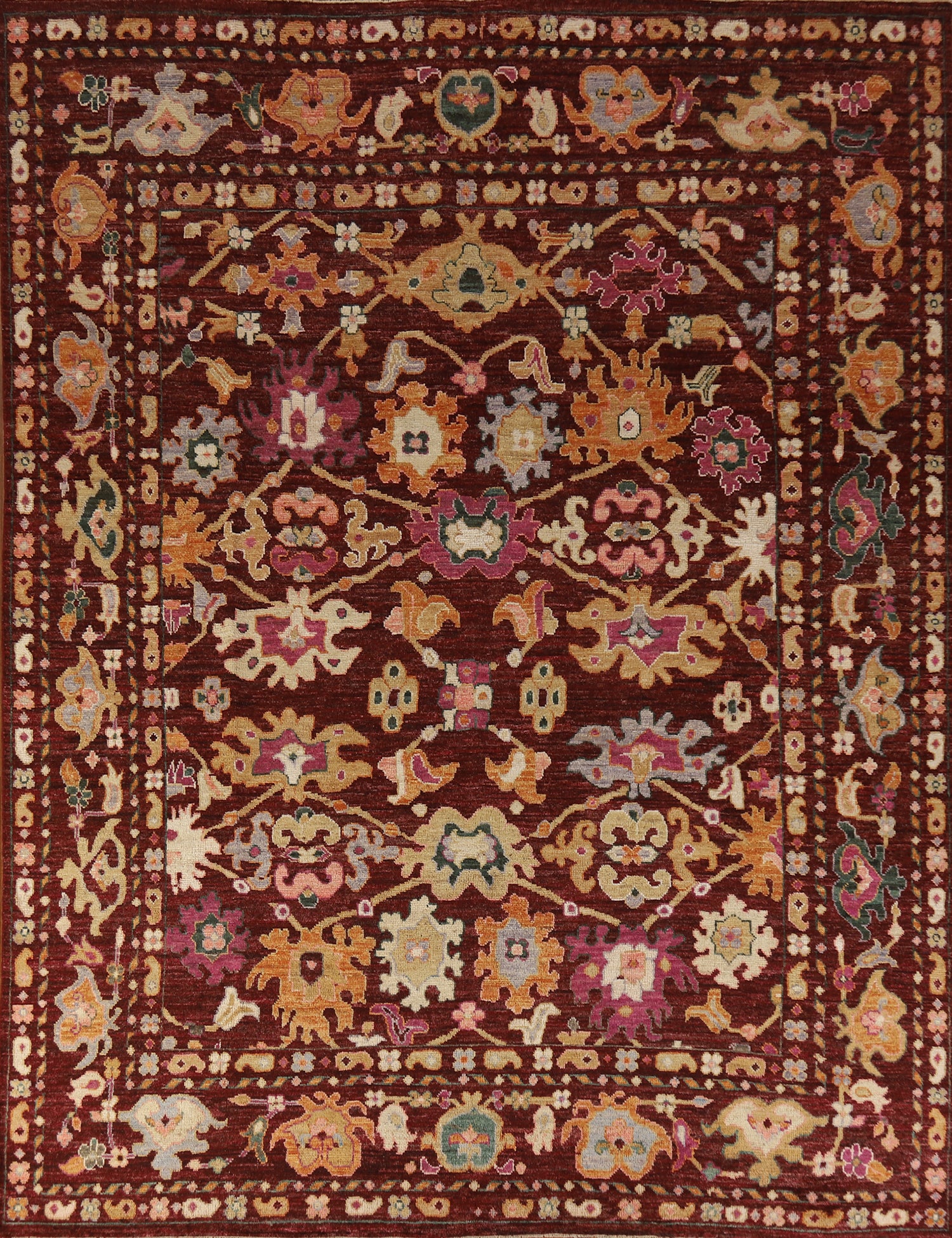 Vegetable Dye Red Oushak Turkish Area Rug 8x10