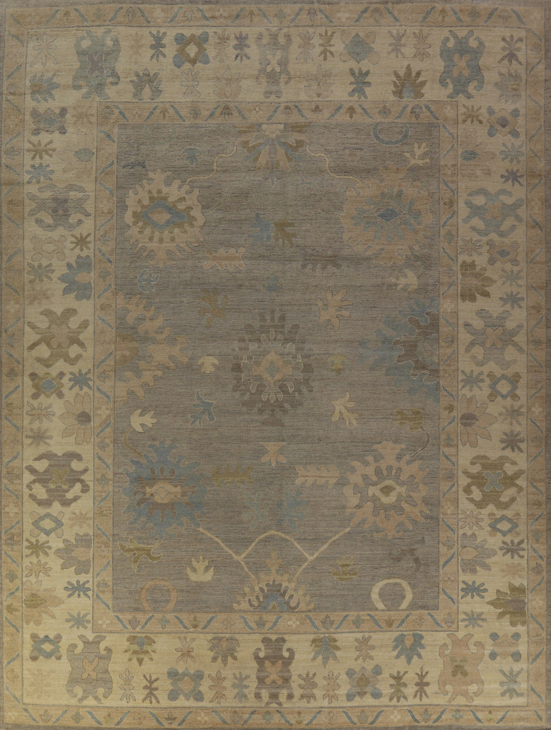 Vegetable Dye Gray Oushak Turkish Large Rug 12x15